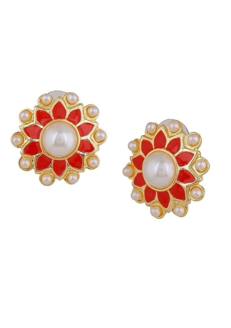 Red Studded Gold Plated Earrings