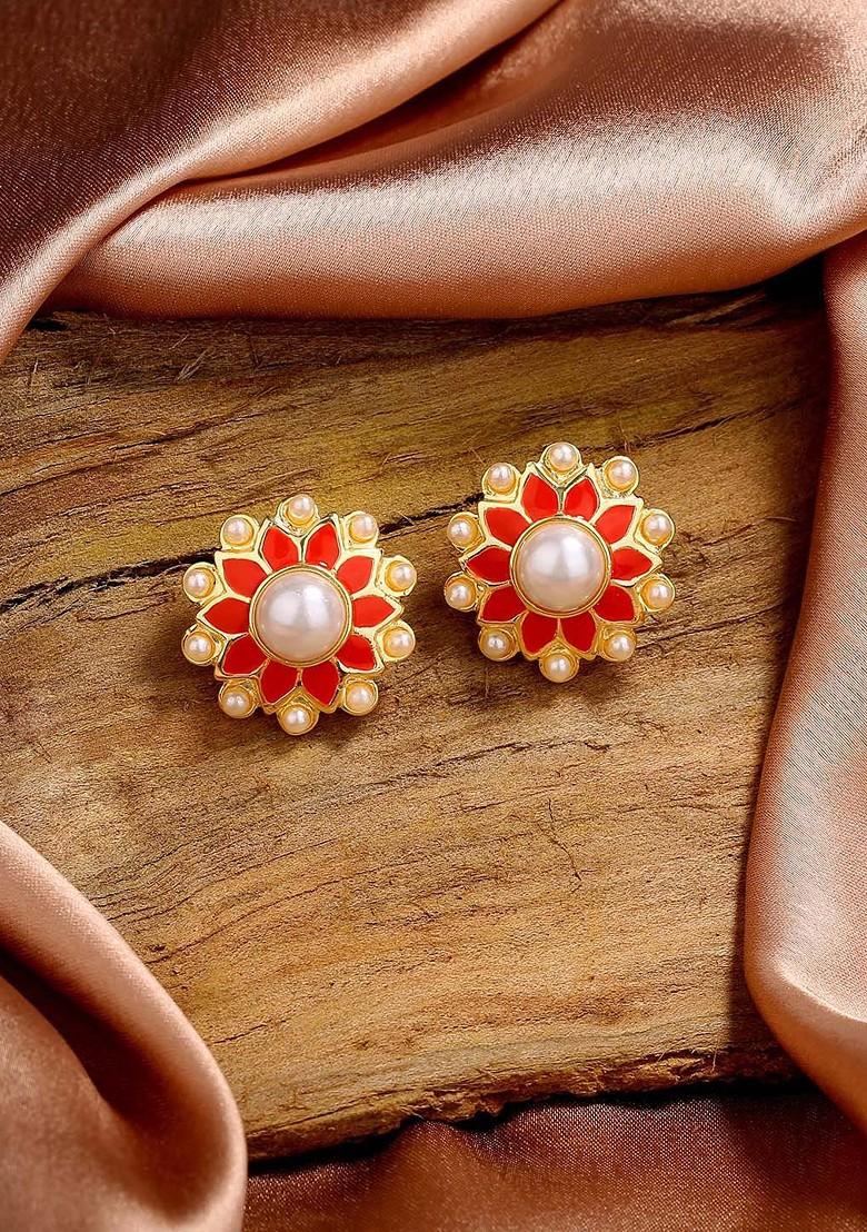 Red Studded Gold Plated Earrings