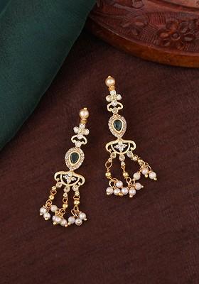 Green Solid Gold Plated Earrings