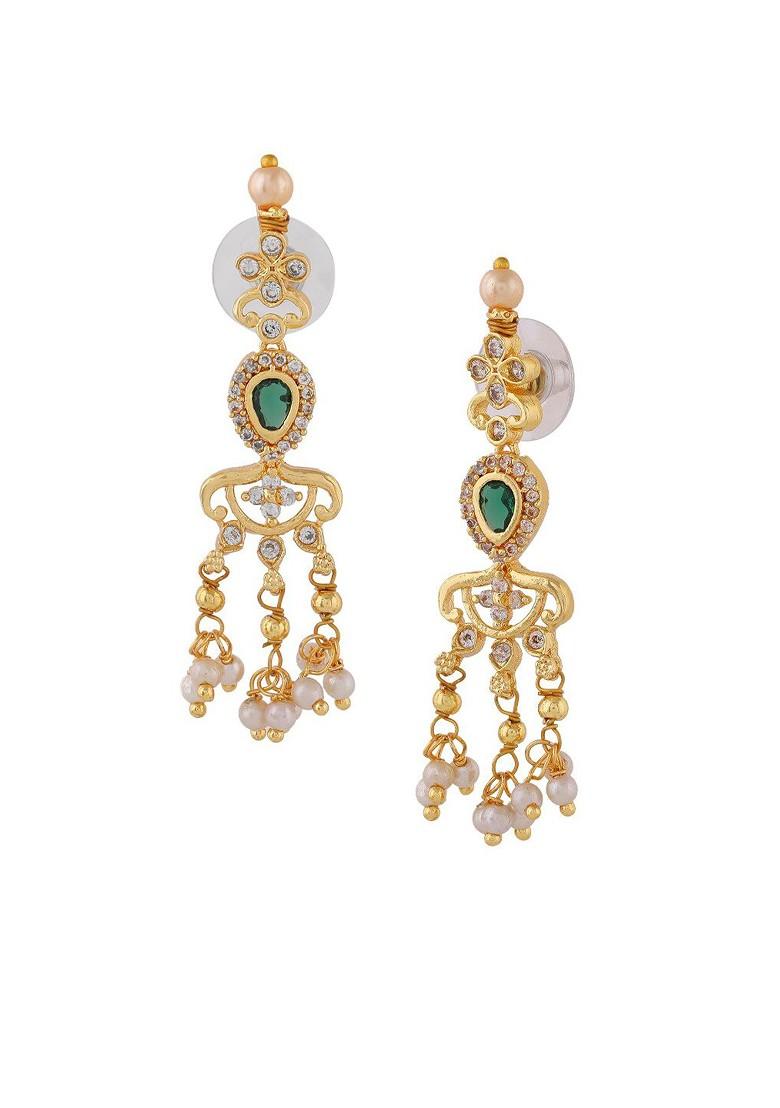 Green Solid Gold Plated Earrings