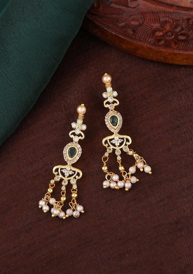 Green Solid Gold Plated Earrings