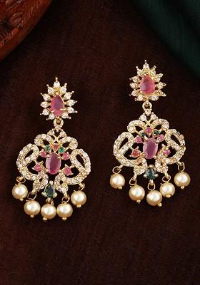 Pink Solid Gold Plated Earrings