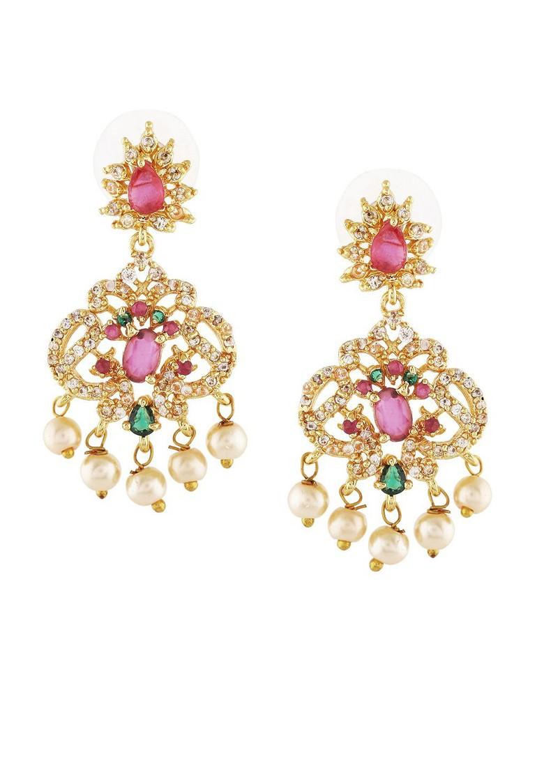Pink Solid Gold Plated Earrings