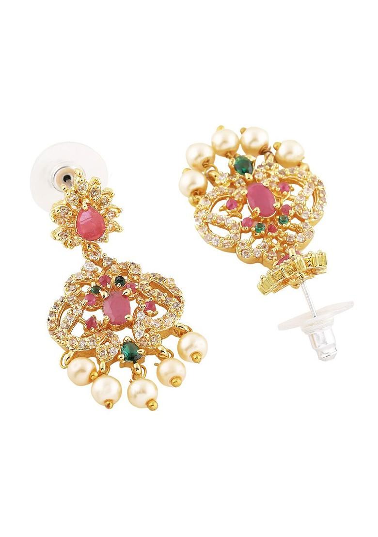 Pink Solid Gold Plated Earrings