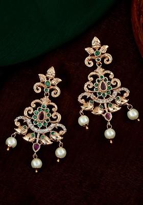Green Solid Gold Plated Earrings