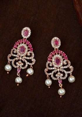 Pink Solid Gold Plated Earrings