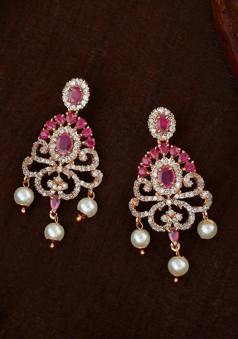 Pink Solid Gold Plated Earrings