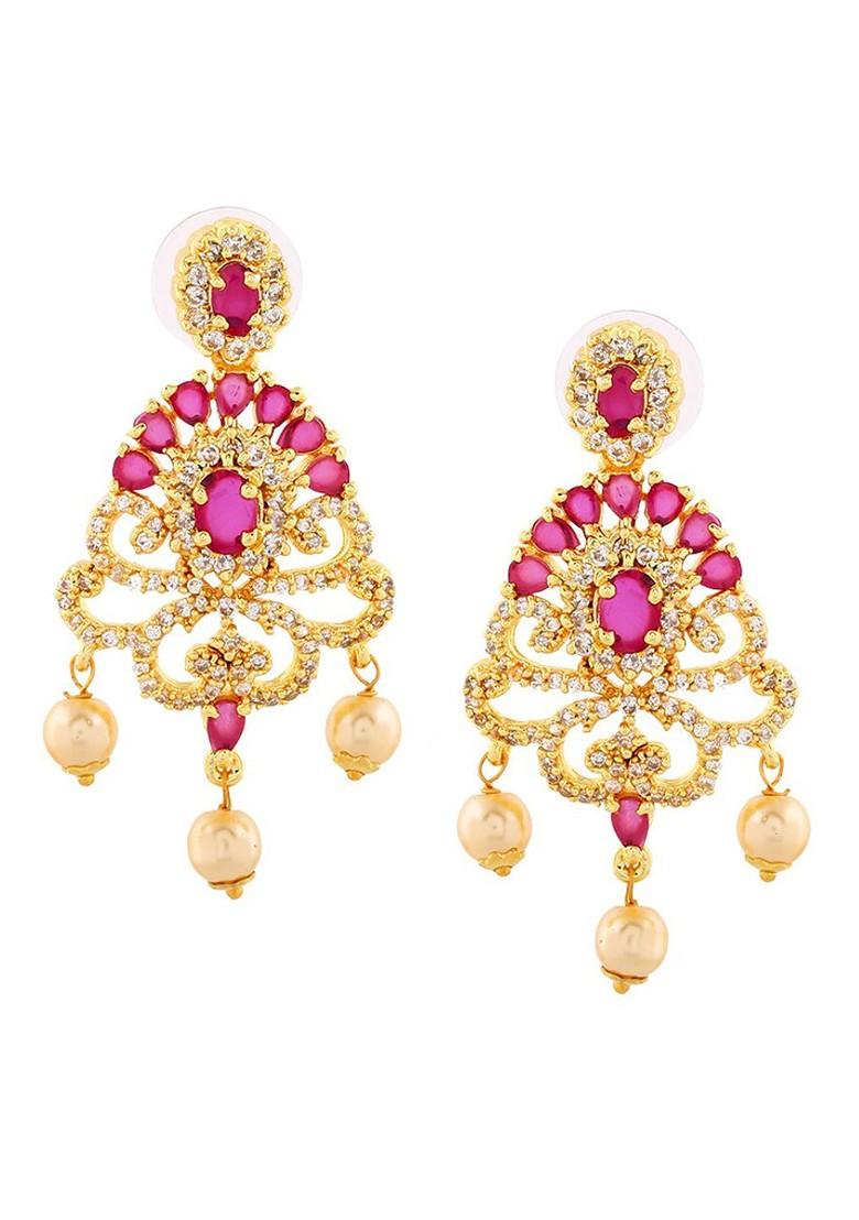 Pink Solid Gold Plated Earrings