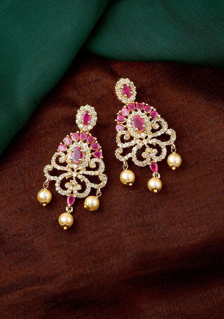 Pink Solid Gold Plated Earrings