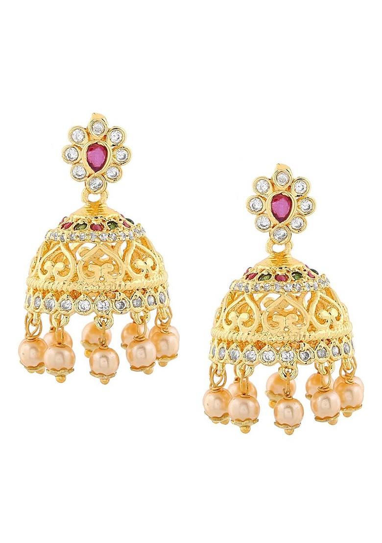 Pink Solid Gold Plated Earrings