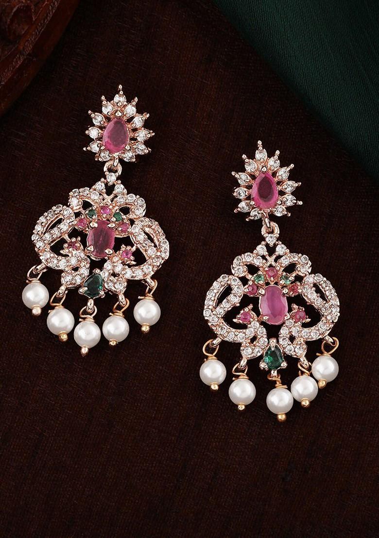 Pink Solid Gold Plated Earrings