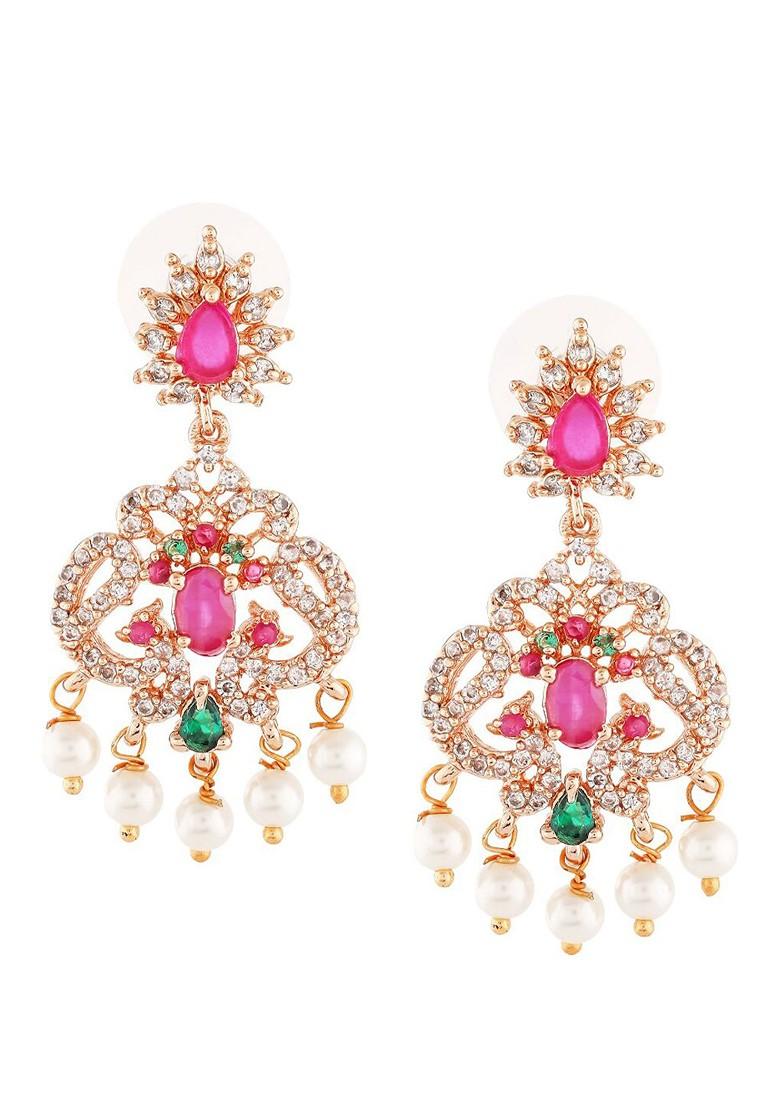 Pink Solid Gold Plated Earrings