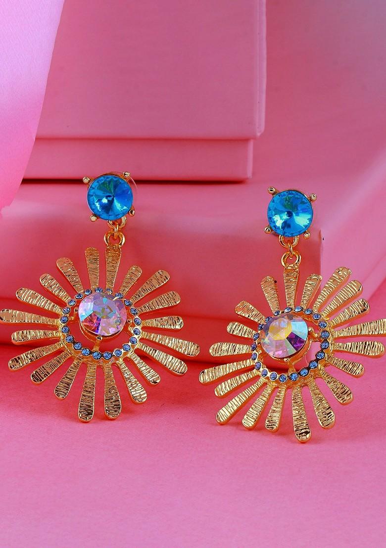 Blue Solid Gold Plated Earrings