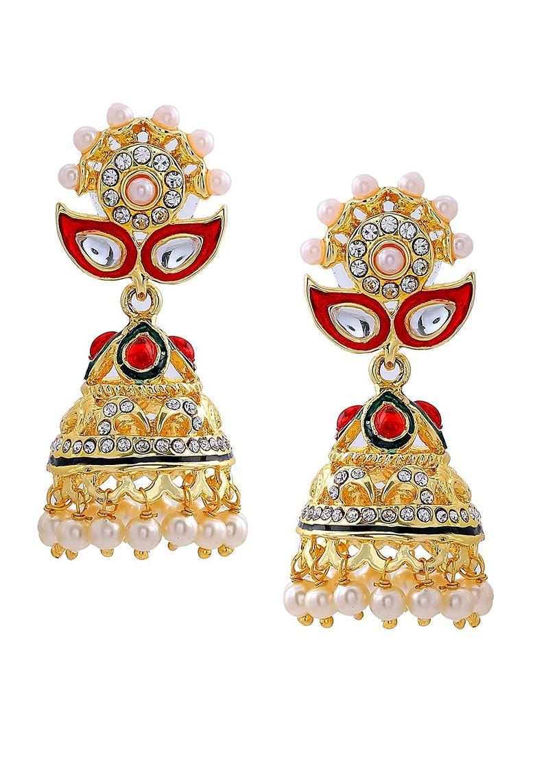 Red Solid Gold Plated Earrings