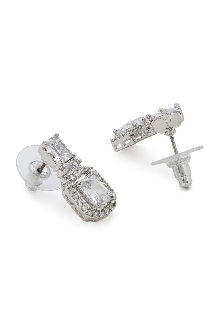 White Solid Rhodium Plated Earrings