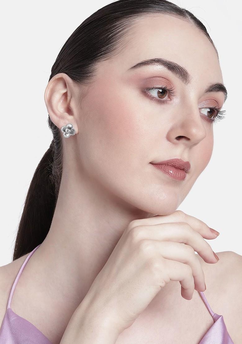Silver Studded Rhodium Plated Earrings