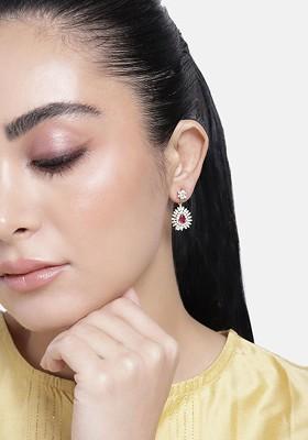 Pink Cz Gold Plated Earrings