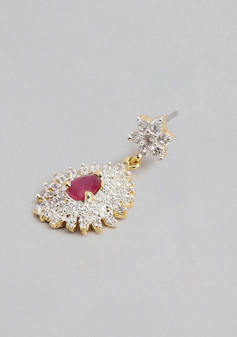 Pink Cz Gold Plated Earrings