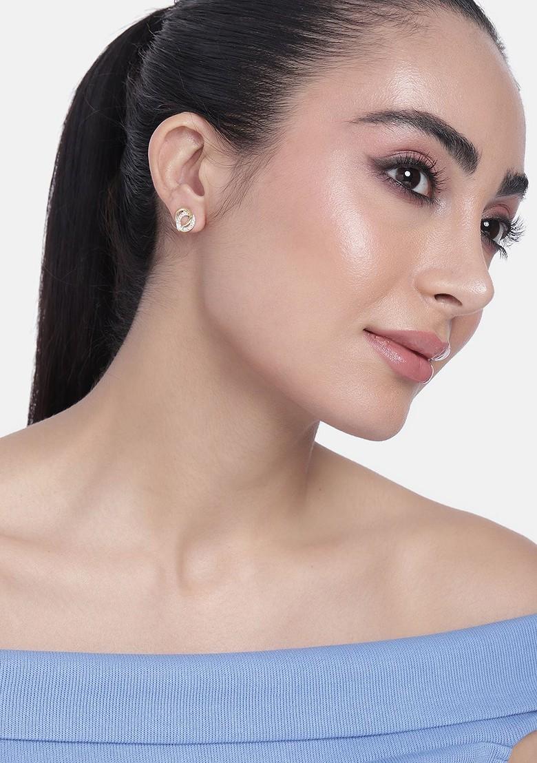 White Cz Gold Plated Earrings