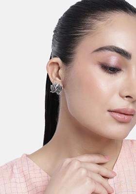 Silver Studded Rhodium Plated Earrings