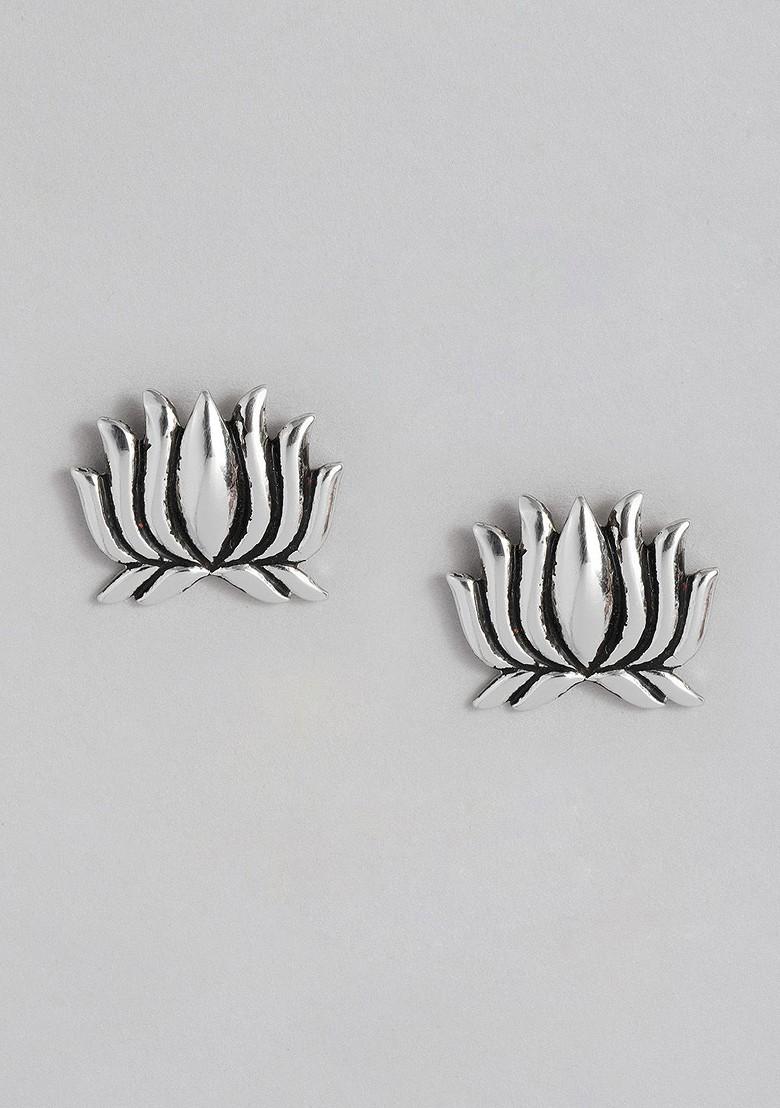 Silver Studded Rhodium Plated Earrings