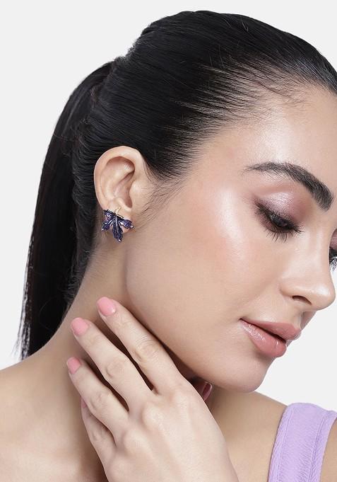 Purple Leaf Gold Plated Earrings