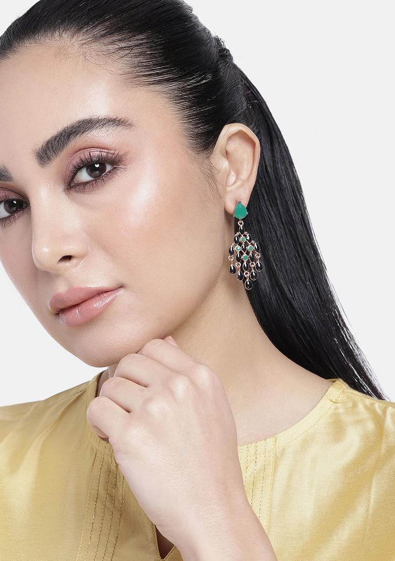 Green Solid Gold Plated Earrings