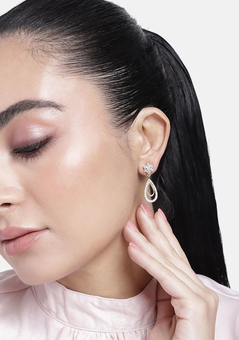 White Cz Gold Plated Earrings