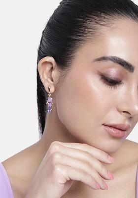 voilet Crystals Gold Plated Earrings