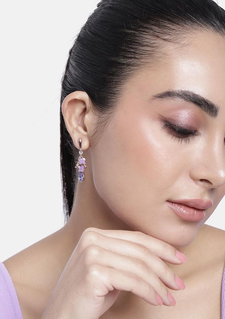 voilet Crystals Gold Plated Earrings