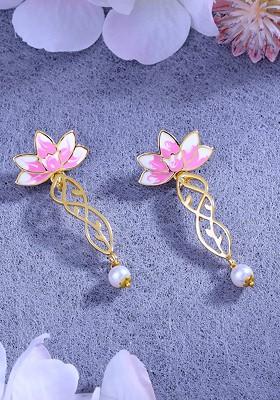 Pink Solid Gold Plated Earrings