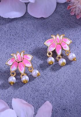 Pink Studded Gold Plated Earrings