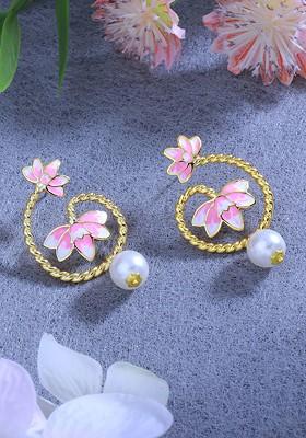 Pink Studded Gold Plated Earrings