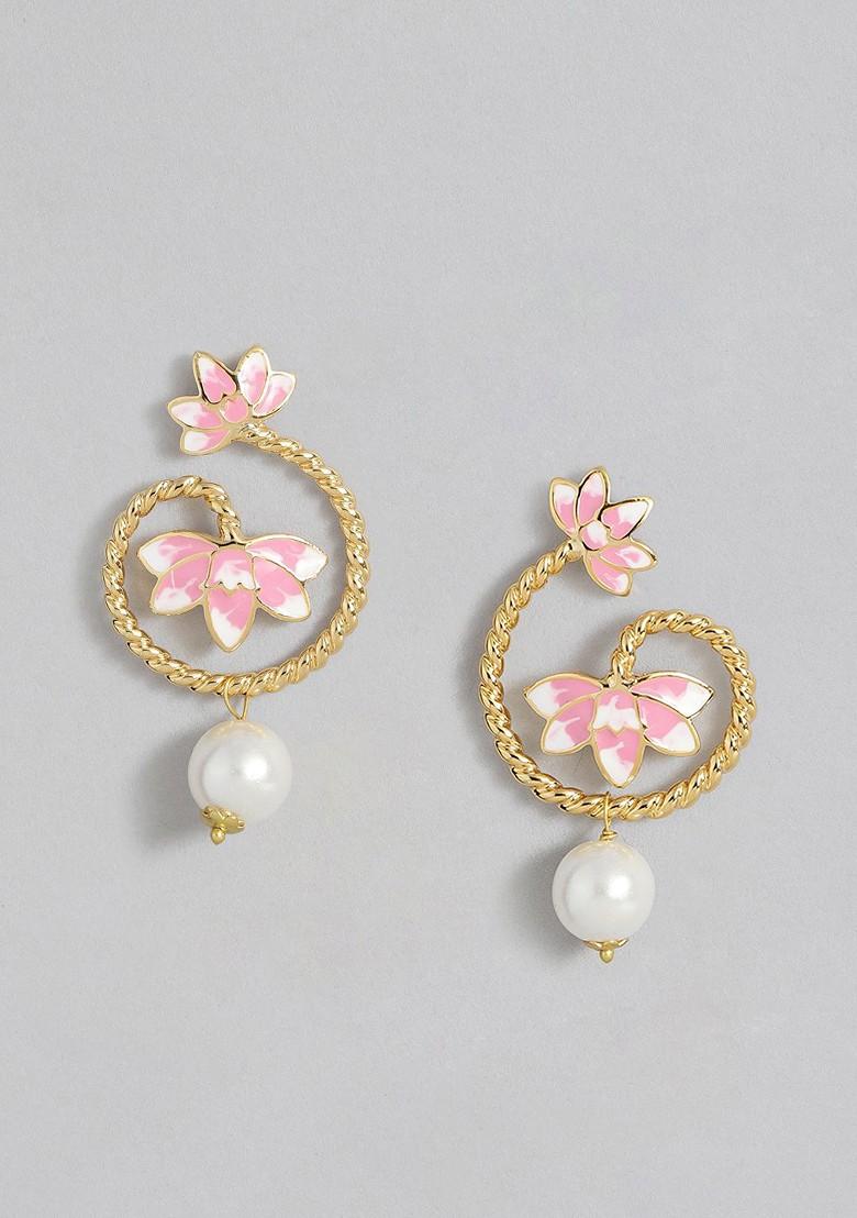 Pink Studded Gold Plated Earrings