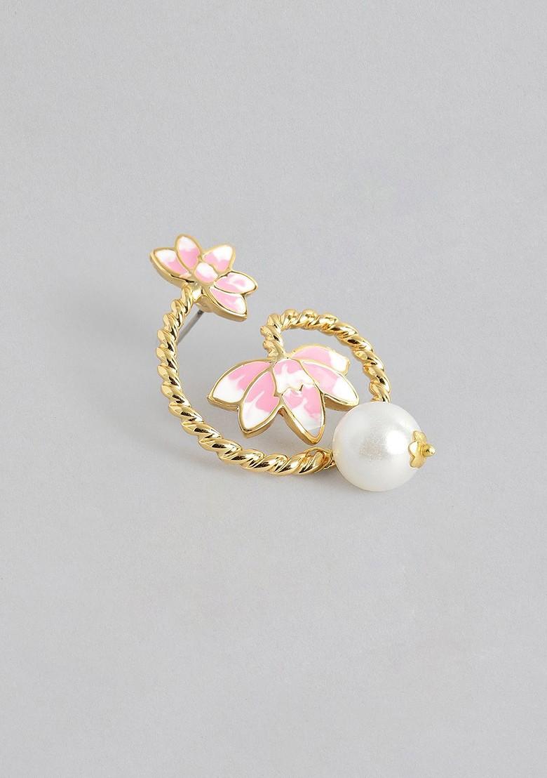 Pink Studded Gold Plated Earrings