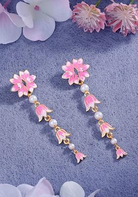 Pink Solid Gold Plated Earrings