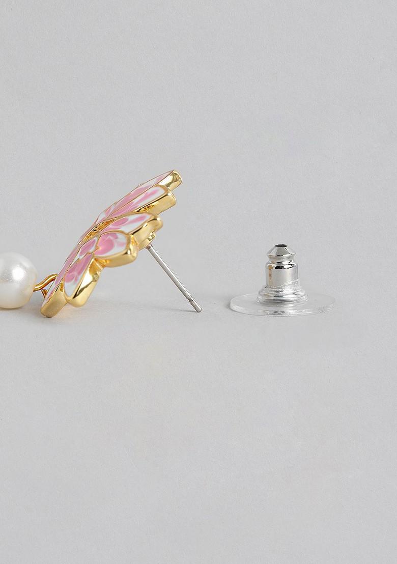 Pink Solid Gold Plated Earrings