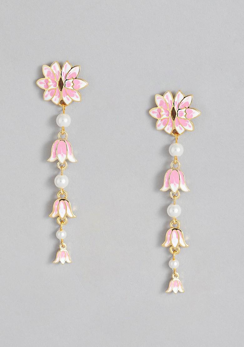 Pink Solid Gold Plated Earrings