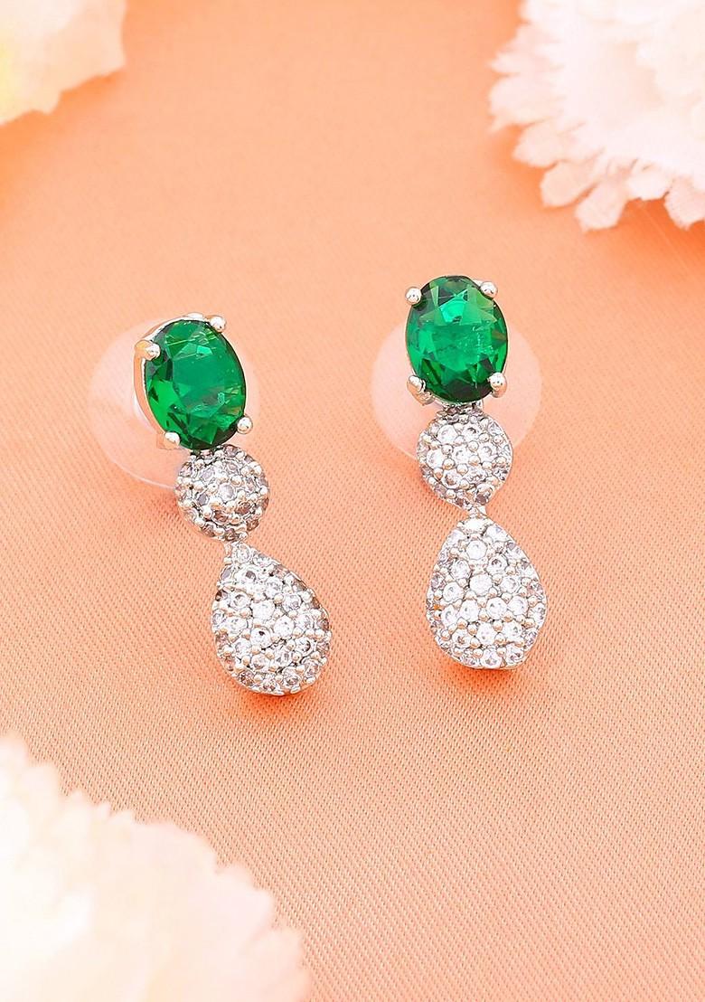 Silver Teardrop Shaped Rhodium Plated Earrings