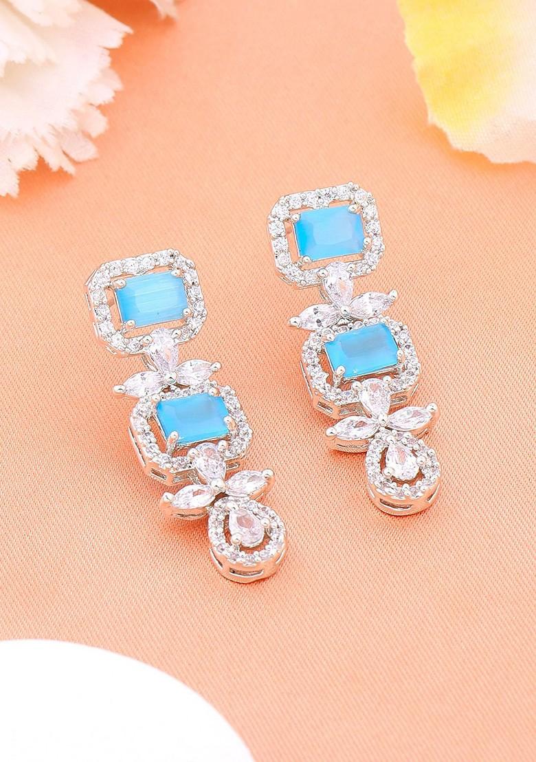 Blue Solid Rhodium Plated Earrings