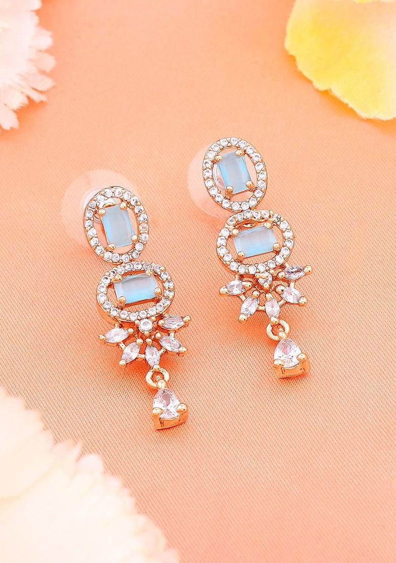 Blue Solid Gold Plated Earrings