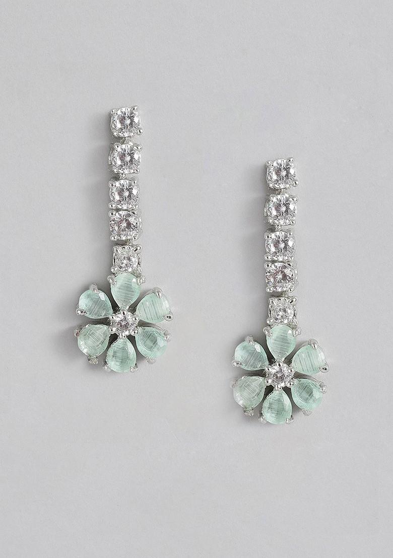 Silver Cz Rhodium Plated Earrings