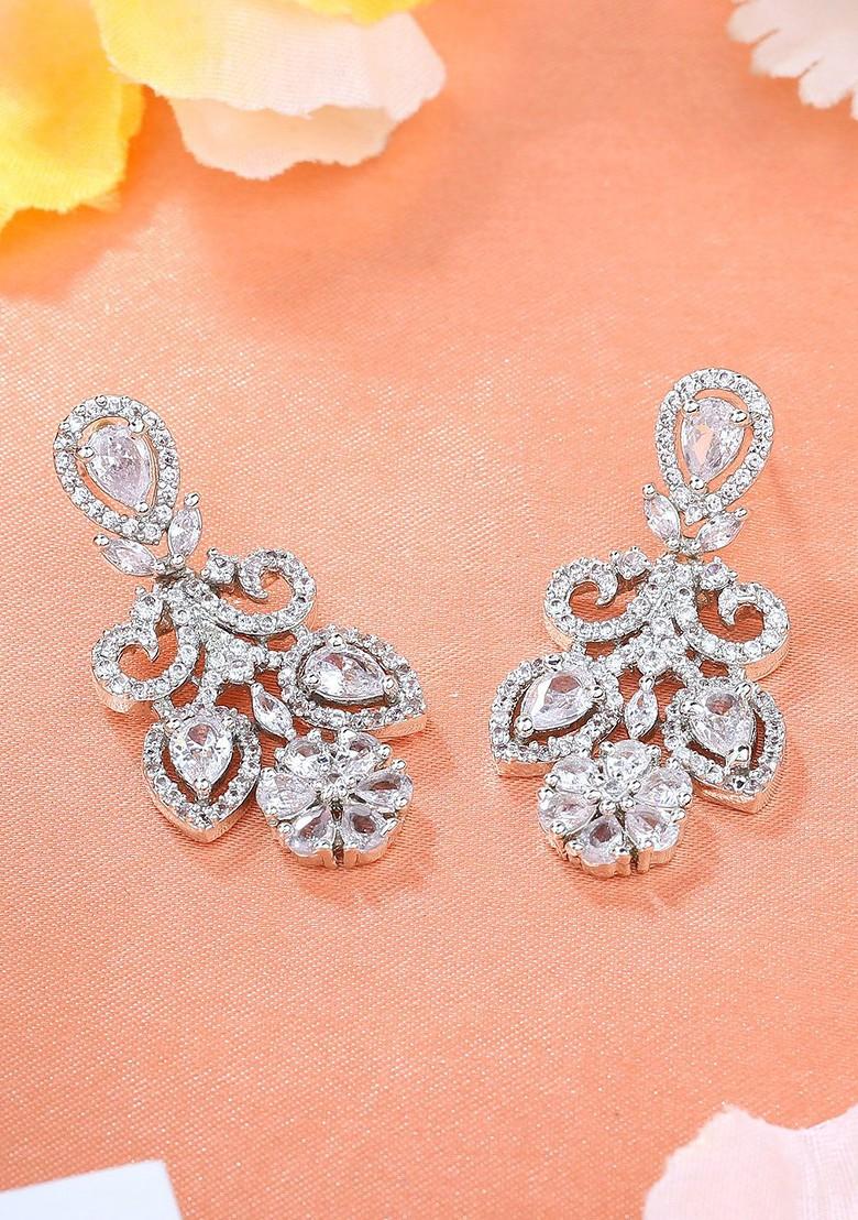 Silver Studded Rhodium Plated Earrings