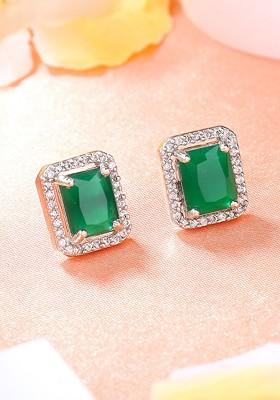 Green Studded Rhodium Plated Earrings
