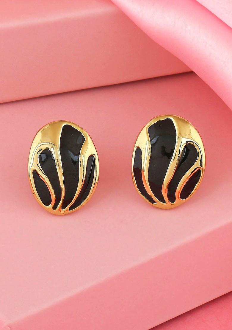 Black Studded Gold Plated Earrings