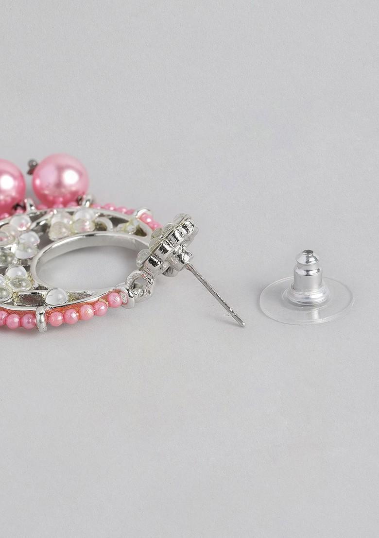 Pink Solid Rhodium Plated Earrings