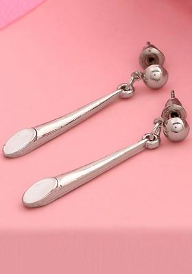 Silver Teardrop Shaped Rhodium Plated Earrings