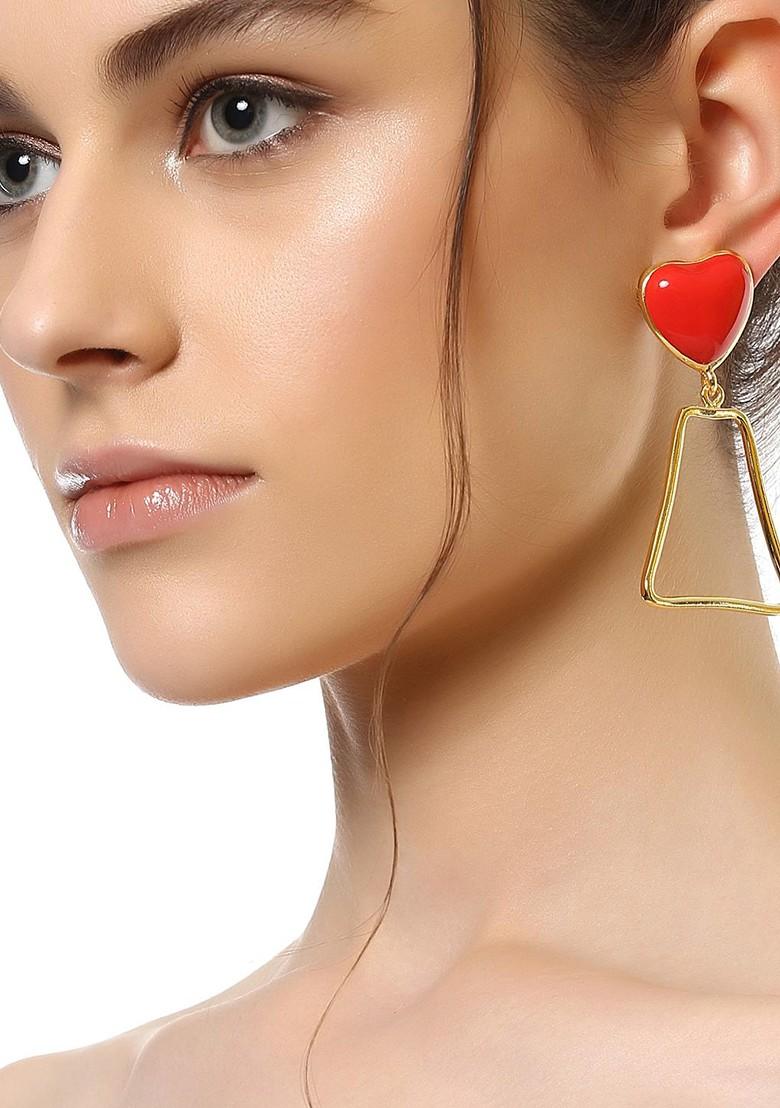 Red Solid Gold Plated Earrings