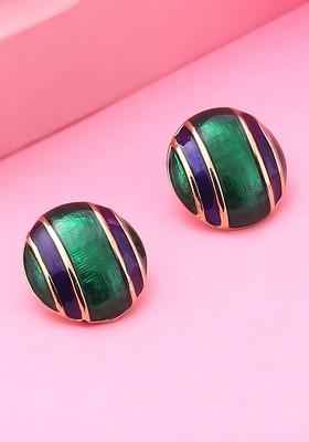 Green Studded Gold Plated Earrings