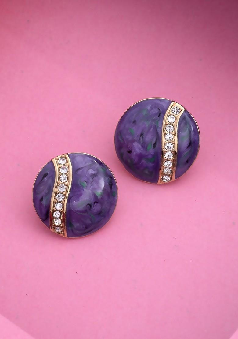 Purple Crystals Gold Plated Earrings